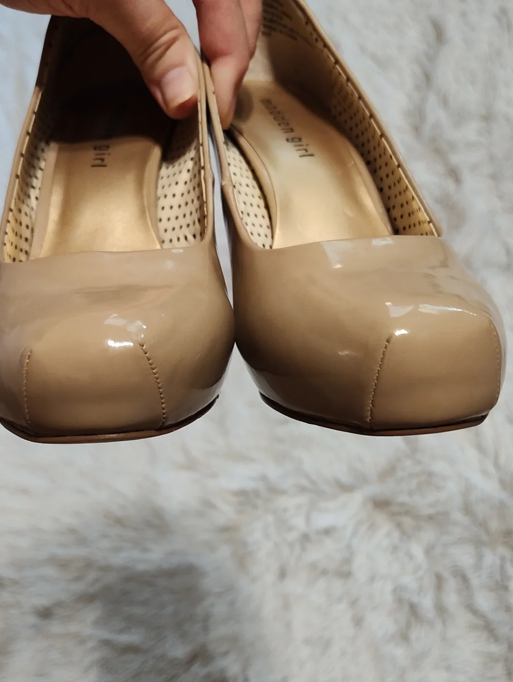 Madden Girl Getta Platform Pumps Nude Faux Patent Leather Dressy Heels Size 8½
